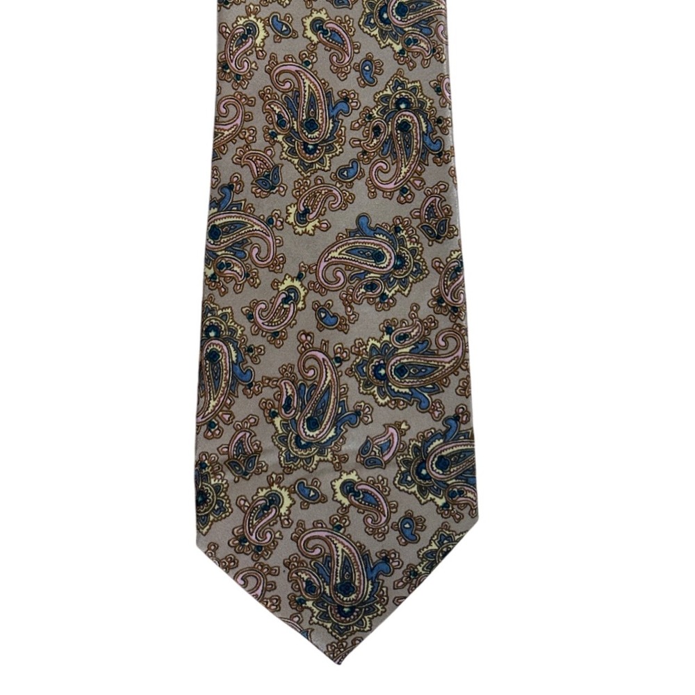 VTG Pierre Balmain‎ Paris 3" 100% Silk Tie Beige Blue Pink Paisley EUC